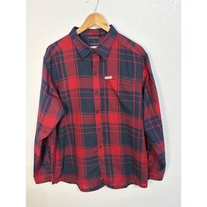 Columbia Omni-Wick Mens Large Red Navy Plaid Long Sleeve Button Down Shirt